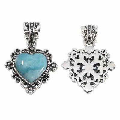Antiqued Larimar Heart Pendant in Silver -  - NP7892-LR-OXI