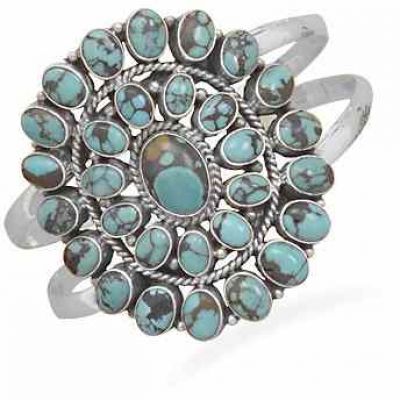 Antiqued Oval Turquoise Cuff Bracelet -  - MMA-22891