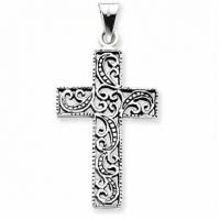 Antiqued Scroll Cross Pendant in .925 Sterling Silver