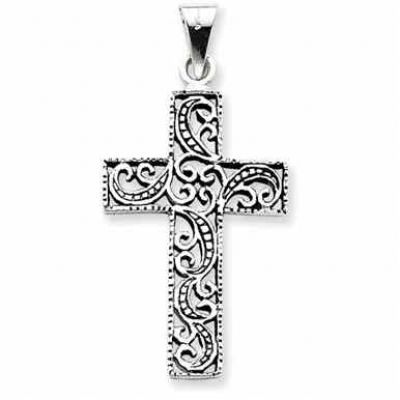 Antiqued Scroll Cross Pendant in .925 Sterling Silver -  - QG-QC5858