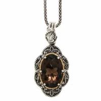 Antiqued Smoky Quartz/Diamond Sterling Pendant with 18K Gold Accent