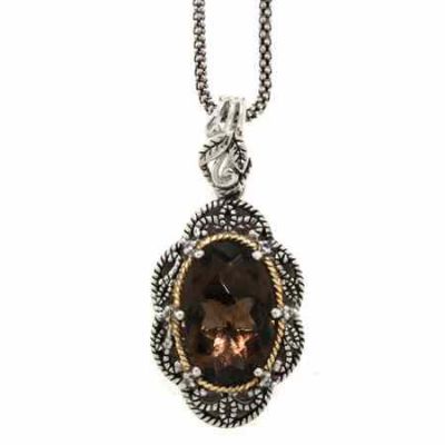 Antiqued Smoky Quartz/Diamond Sterling Pendant with 18K Gold Accent -  - MK-141P111622QSWT