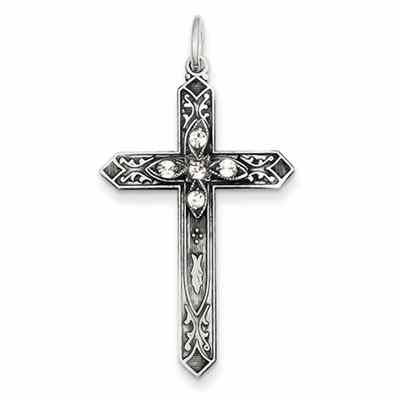 April Birthstone Cross Pendant, Sterling Silver -  - QGCR-QC4331