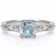 1 Carat Art Deco Aquamarine Engagement Ring, 14K White Gold