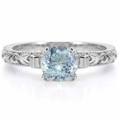 1 Carat Art Deco Aquamarine Engagement Ring, 14K White Gold -  - EGR3900AQW