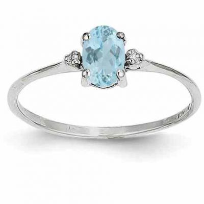Aquamarine and Diamond Birthstone Ring, 14K White Gold -  - QGRG-XBR216