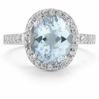 Aquamarine and Diamond Cocktail Ring in 14K White Gold -  - SK-GMR-4AQ