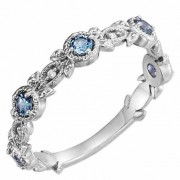 Aquamarine and Diamond Leaf Ring, 14K White Gold