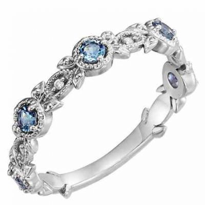 Aquamarine and Diamond Leaf Ring, 14K White Gold -  - STLRG-71921