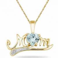 Aquamarine and Diamond MOM Necklace, 10K Yellow Gold
