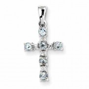 Aquamarine Christian Cross Pendant, Sterling Silver