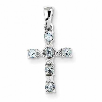 Aquamarine Christian Cross Pendant, Sterling Silver -  - QGRG-QDX888