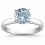 Aquamarine Gemstone Solitaire Ring in 14K White Gold