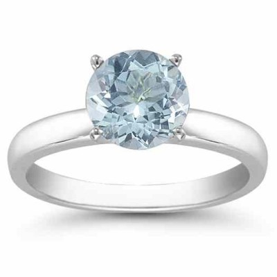 Aquamarine Gemstone Solitaire Ring in 14K White Gold -  - AOGRG-AQ14KW
