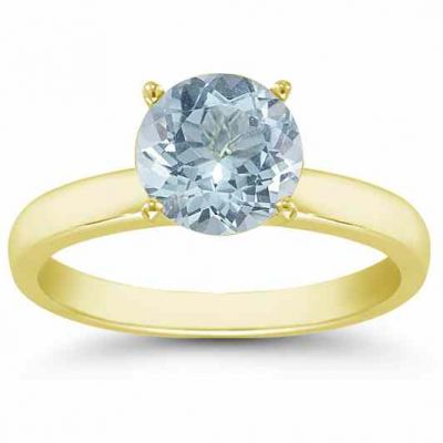 Aquamarine Gemstone Solitaire Ring in 14K Yellow Gold -  - AOGRG-AQ14KY