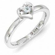 Aquamarine Solitaire Heart Ring in Sterling Silver