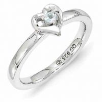 Aquamarine Solitaire Heart Ring in Sterling Silver
