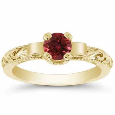 Art Deco Crimson Garnet Ring, 14K Yellow Gold -  - EGR1434GTY