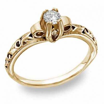 Art Deco Design 0.25 Carat Diamond Engagement Ring, 14K Yellow Gold -  - EGR1035Y