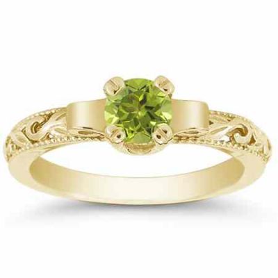 Art Deco Design Green Peridot Ring, 14K Yellow Gold -  - EGR1434PDY