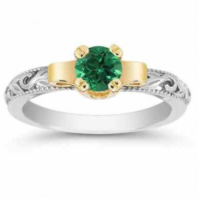 Rings : Art Deco Emerald Engagement Ring, 1/2 Carat