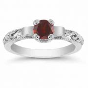 Art Deco Garnet Engagement Ring, 14K White Gold