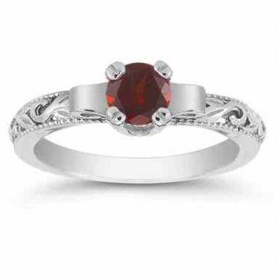 Art Deco Garnet Engagement Ring, 14K White Gold -  - EGR1434GTW
