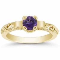 Art Deco Inspired Amethyst Ring, 1/2 Carat, 14K Yellow Gold