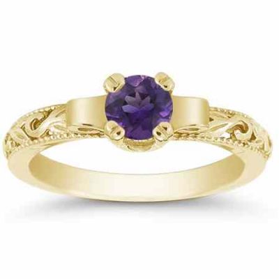 Art Deco Inspired Amethyst Ring, 1/2 Carat, 14K Yellow Gold -  - EGR1434AMY