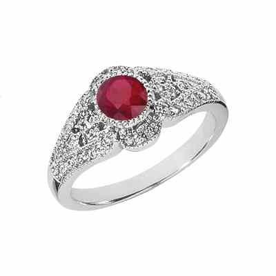 Art Deco Inspired Ruby and Diamond Ring, 14K White Gold -  - US-CSR431WRB