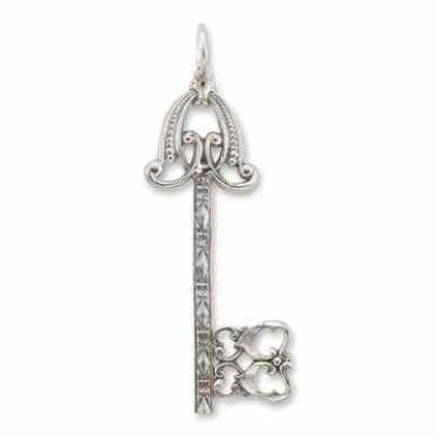 Art Deco Key Sterling Silver Pendant -  - HGO-K003SS-SALE