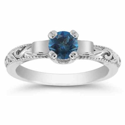 Art Deco London Blue Topaz Engagement Ring, 14K White Gold -  - EGR1434LBTW
