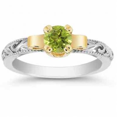 Rings : Art Deco Peridot Engagement Ring, 1/2 Carat