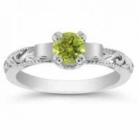 Art Deco Peridot Engagement Ring, 14K White Gold