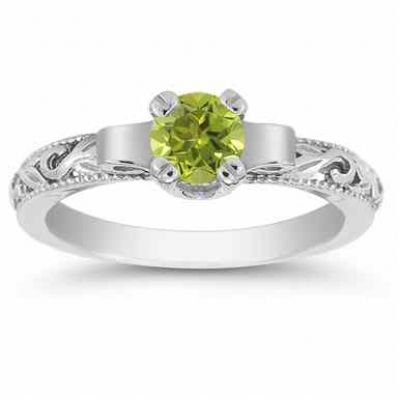 Art Deco Peridot Engagement Ring, 14K White Gold -  - EGR1434PDW