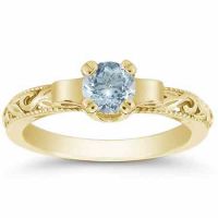 Art Deco Period Aquamarine Engagament Ring, 14K Yellow Gold