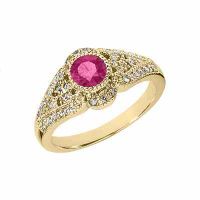 Art Deco Pink Topaz and Diamond Ring, 14K Yellow Gold