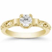 Art Deco Style 0.50 Carat Diamond Engagement Ring, 14K Yellow Gold