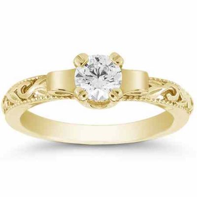 Art Deco Style 0.50 Carat Diamond Engagement Ring, 14K Yellow Gold -  - EGR1434Y