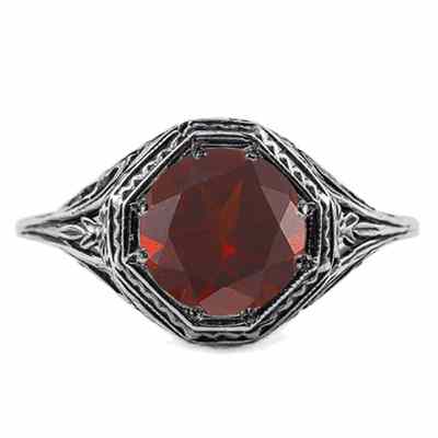 Art Deco Style Garnet Ring in 14K White Gold -  - HGO-R077GTW