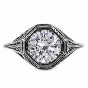 Art Deco Style White Topaz Ring in 14K White Gold