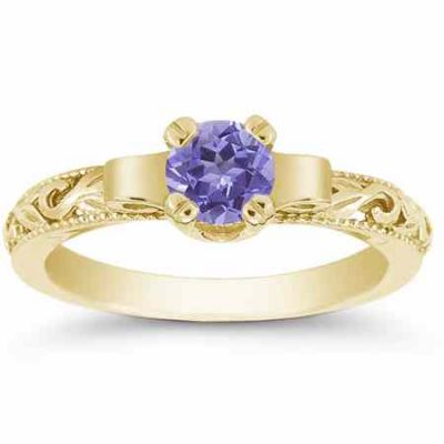 Art Deco Tanzanite Engagement Ring, 1/2 Carat, 14K Yellow Gold -  - EGR1434TZY
