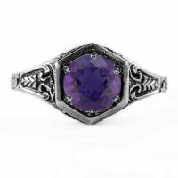 Art Nouveau Style Amethyst Ring in Sterling Silver