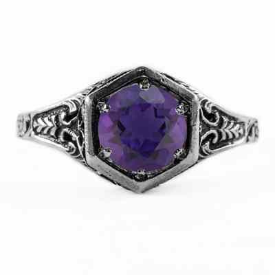 Art Nouveau Style Amethyst Ring in 14K White Gold -  - HGO-R101AMW