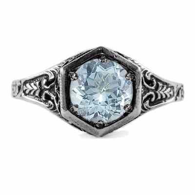Art Nouveau Style Aquamarine Ring in 14K White Gold -  - HGO-R101AQW