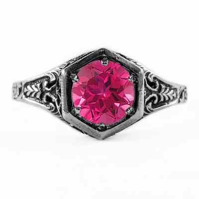 Art Nouveau Style Pink Topaz Ring in Sterling Silver -  - HGO-R101PTSS