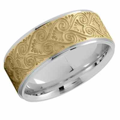 Artisan Heart Etched Wedding Band 14K Two-Tone Gold -  - USWB-M468