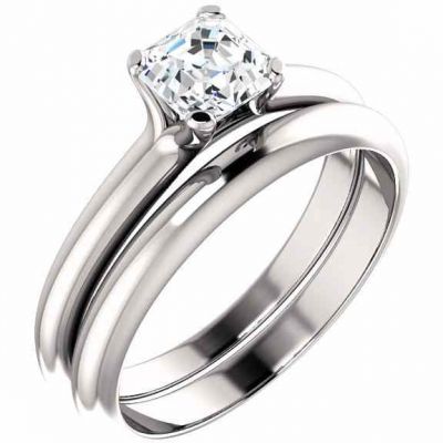 Asscher-Cut 3/4 Carat Diamond Bridal Wedding Ring Engagement Set -  - STLRG-122005SET