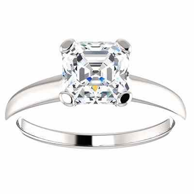 Asscher-Cut White Sapphire Ring in 14K White Gold -  - STLRG-122005WS