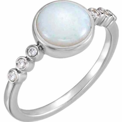 Australian Opal Cabochon and Diamond Ring -  - STLRG-71824OP